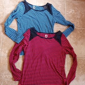 JCP (2) Lace Shoulder Long Sleeve Stripe Tops Sz.M